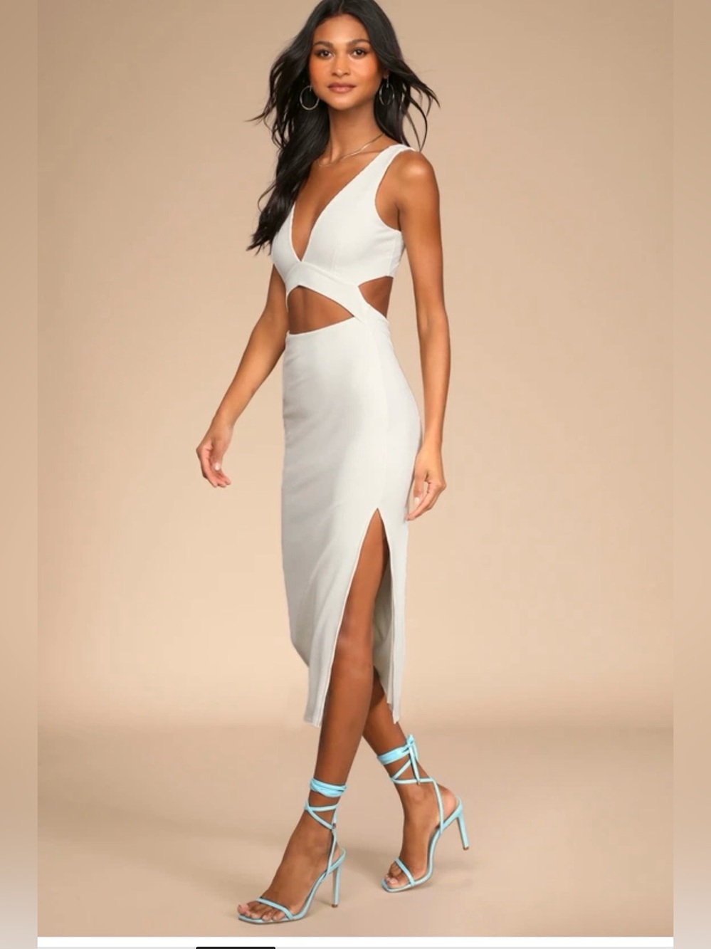Lulu's White Ribbed Cut Out Bodycon Dress